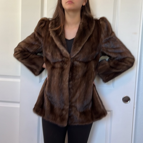 Vintage 90s Evans Collection chocolate brown Saga mink coat Robinsons size L - Picture 6 of 13